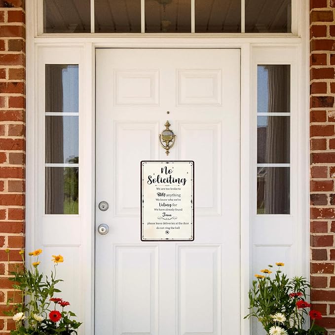 No Soliciting Sign for House, Front Door-Do Not Knock Or Ring Doorbell Sign for Office-Perfect Decorative Sign to Discourage Unwanted Visitors-Funny Metal Decor 8 X12 Inch