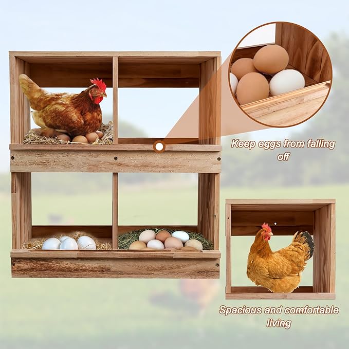 Nesting Boxes for Chickens, Chicken Laying Boxes with 4 Compartments,Pine Wood Chickens Nesting Boxe for Laying Eggs,Wall-Mounted,Large Size 23.62'L× 13.2'W × 25.2'H