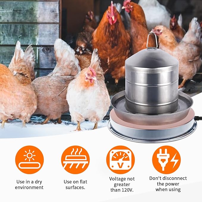 Chicken Water Heater for Winter, 110Watt Thermostat Heated Poultry Waterer Base with 9.8ft Power Cord，Suitable for Plastic/Metal Poultry Waterer (Silver, 11INCH-1PACK)