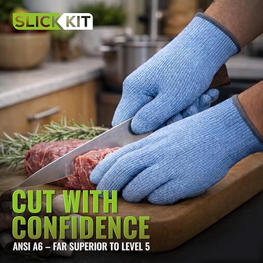 Cut Resistant Gloves Food Grade, Superior ANSI A6 Protection - 100% Food Safe ‘BLUE’ for Home & Pro Chefs & Kitchens: Mandoline, Meat, Fish, Oyster Cutting & Food Prep