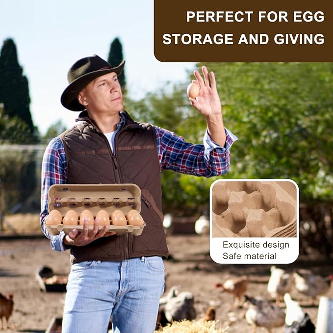 24-Pack Bulk Empty Egg Cartons for Storage, 12-Count Natural Paper Pulp Reusable & Sturdy Design (Egg Storage Containers)