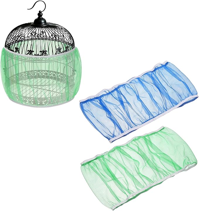 Bird Cage Seed Catcher, Bird Cage Net Cover Seeds Guard, Universal Birdcage Accessories, Blue/Green, Circumference 31.5"-43.3", Height 7.9" for Parrot Cockatiel Enclosures