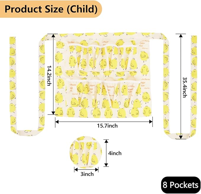 Egg Apron for Kid and Adult, Deep Pockets with Elastic Closures, Fresh Egg Collecting Gathering Holding Apron