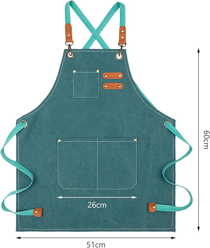 Unisex Aprons with Large Pockets,Cotton Canvas Cross Back Heavy Duty Adjustable Work Apron,Size Kids to Adult