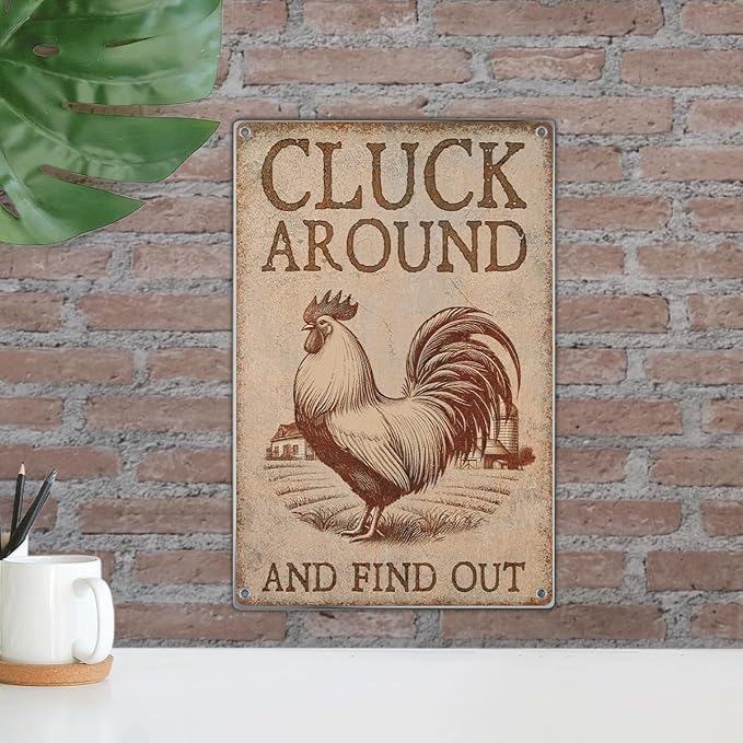 Funny Rooster Sign 'Cluck Around And Find Out' Vintage Metal Wall Plaque For Bars Pubs Man Caves Farmhouse Cafes Garages Bathrooms More Rustic Farm Style Plate 8 x 12 Inch