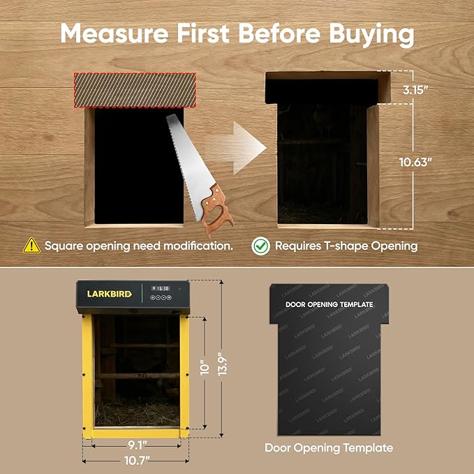 Larkbird Upgraded Automatic Chicken Coop Door Solar Powered, Auto Chicken Door with App Control, Custom Audio Recording, Timer & Light Sensor, Anti-Pinch Design