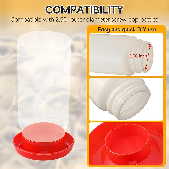 Enhon 2 Sizes Quail Waterer Base, Quail & Chick No Drown Water Base, Safety Waterer and Feeder, Compatible With 2.5inch Outer Diameter and Threaded Neck Bottle for Brooding Chicks（Bottle not included）