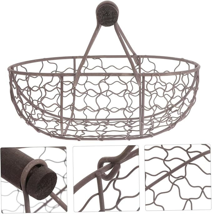 Egg Basket for Gathering Fresh Eggs 7.1x4.7x4.7 Inch Vintage Rusty Egg Basket with Handle Metal Storage Collecting for Farmhouse Kitchen Decor