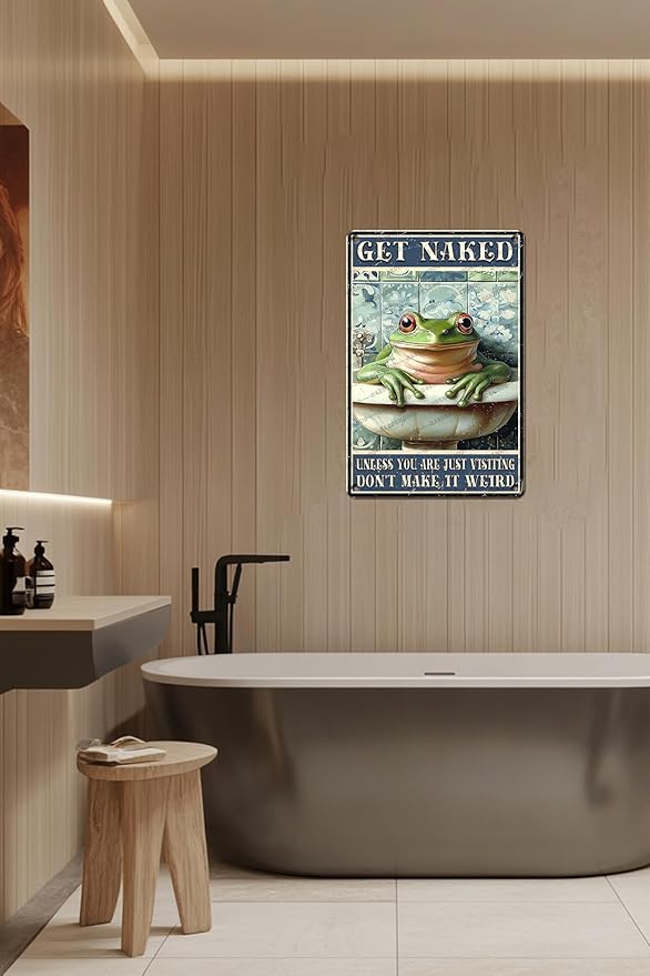 Vintage Frog Bathroom Metal Sign Frog Get Naked Metal Poster Home Bathroom Kitchen Garden Retro Aluminium Sign Art Wall Decor 12x8 Inch