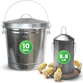 Plexon 8.8 Lb Poultry Feeder Stainless Steel Hanging Chicken Feeder no Waste Food-Grade with 10 Gallon Galvanized Storage Bucket with Locking Lid for Bird Seed Chicken Feed, Bundle