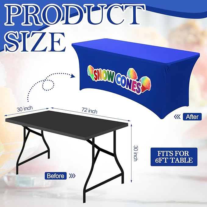 Oudain 6ft Snow Cones Stand Tablecloth Stretch Spandex Table Cover Snow Cones Stand Supplies for Standard Folding Tables Summer Party Table Cloths Universal Rectangular Fitted Protector