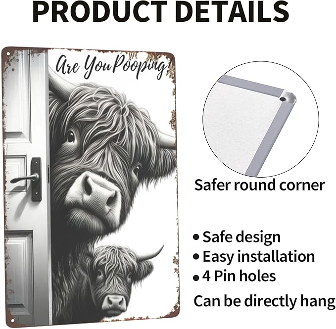 8x12 Inch Retro Cow Metal Fun Logo with the Words' Are You Pooping?',Fun Bathroom Sign, Unique Western Interior Decor, Especially Suitable for Cow Lovers and Quirky Enthusiasts
