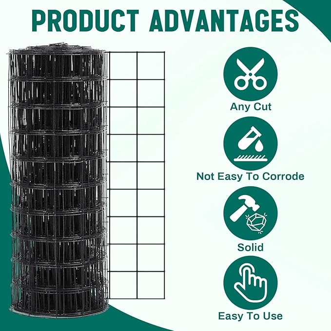 Gisafai Galvanized Welded Wire Fence 4 ft X 100 ft for Dog Chicken Hog Deer Goat Cattle 16GA Garden Border PVC Coated Fencing Roll Border Yard Vegetable Plant Animals Protection Poultry Netting(Black)
