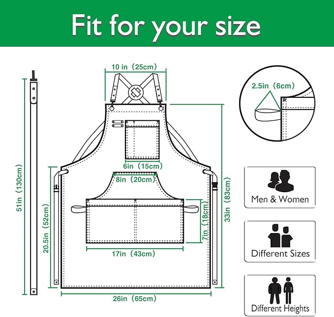 10 Pack Kitchen Aprons, Work Apron, Canvas, Multiple Pockets, Gardening, Painting, BBQ, Artist, Carpenter, Sizes M to XXL, Green