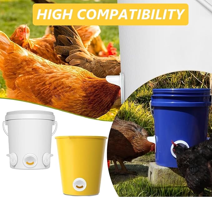 MAFONE DIY Chicken Feeder No Waste,Mess Cups Kit for Gravity Automatic Chickens Bucket Feeder Fit for Buckets, Barrels, Bins,Troughs,Rain Proof Poultry Feeder Port(4 White Red Ports,1 Hole Saw)