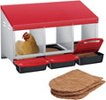 3 Compartment Metal Chicken Nesting Box, Includes 3 Soft Hay Mats, Automatic Roll-Out Egg Collection, Waterproof Galvanized Steel Laying Box with Perch & Wall Mount, for Hens Ducks Rabbits