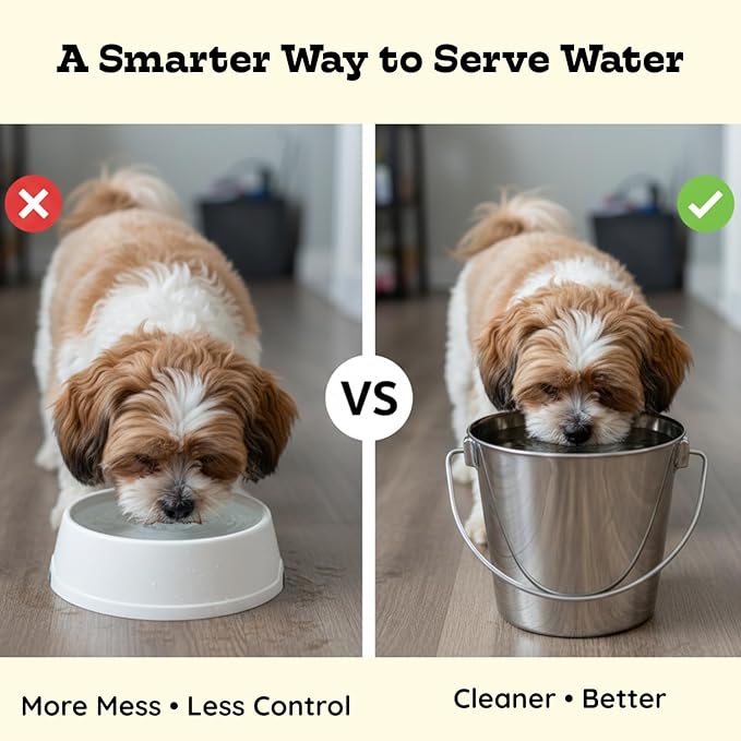 4 quart Heavy Duty Stainless Steel Round Bucket with Handle | 1 gal Durable Food & Water Bowl for Birds Dogs Cats Goat & Livestock | Fits kennel Crate Cage Farm | Hanging Utility Pet Pail