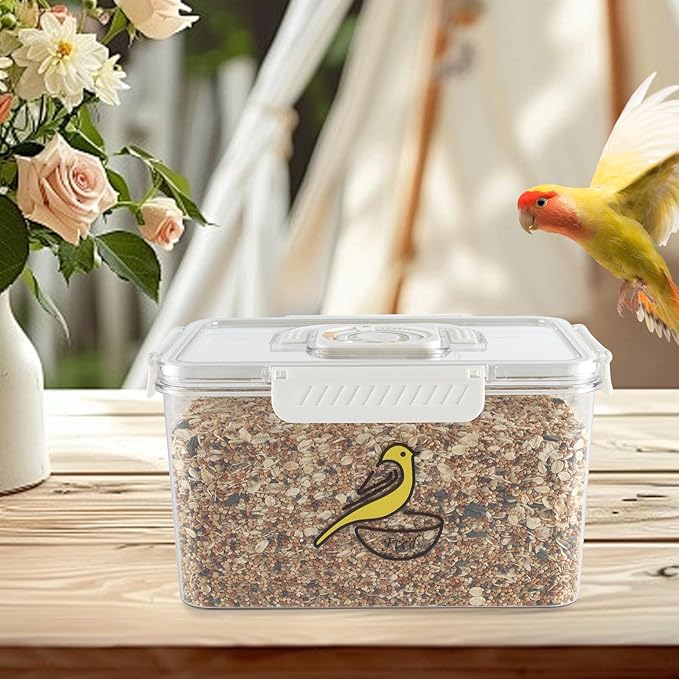 Large Capacity Bird Seed Storage Container,131 oz Airtight Pet Food Storage Containers with Scoop,Bird Food Container with Handle for Wild Bird Feeders Birds Parakeets Finches Food Mealworms Storage