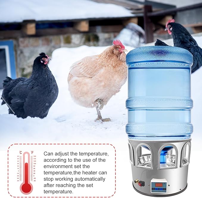 Heated Chicken Waterer - 5 Gallon Metal Base With Temperature Indicator for Winter - For Chickens, Ducks, Pigeons (Does Not Contain Buckets)