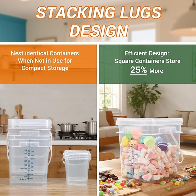 4pack 1 Gallon Food Storage Bucket Containers Plastic Bucket with Handle and Lid All Purpose Pail for Multipurpose Paint Water Art Crafts Projects Garage Organization