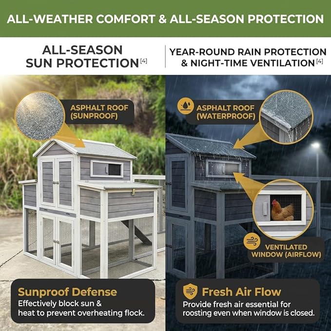 Predator-Proof Large Chicken Coop with Run for 6-10 Chickens | 150" Extra Large Wooden Hen House & Walk in Chicken Coop | Outdoor Duck Coop, Poultry Cage & Nesting Boxes | Jaulas para Gallinas
