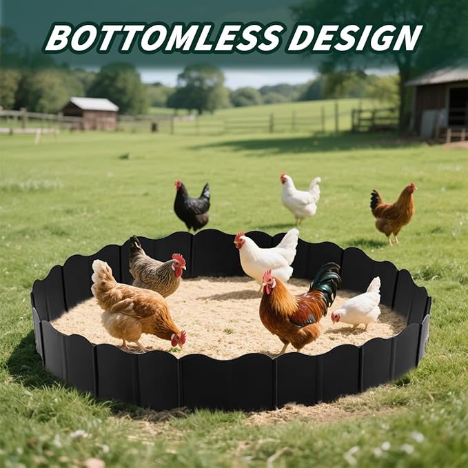 2 Set Large Chicken Dust Bath Tub,36.4'‘ Dia x 5.5’' H Chicken Pool Plastic Adjustable Chicken Coop,Bottomless Chicken Dust Bath Container for Chicken