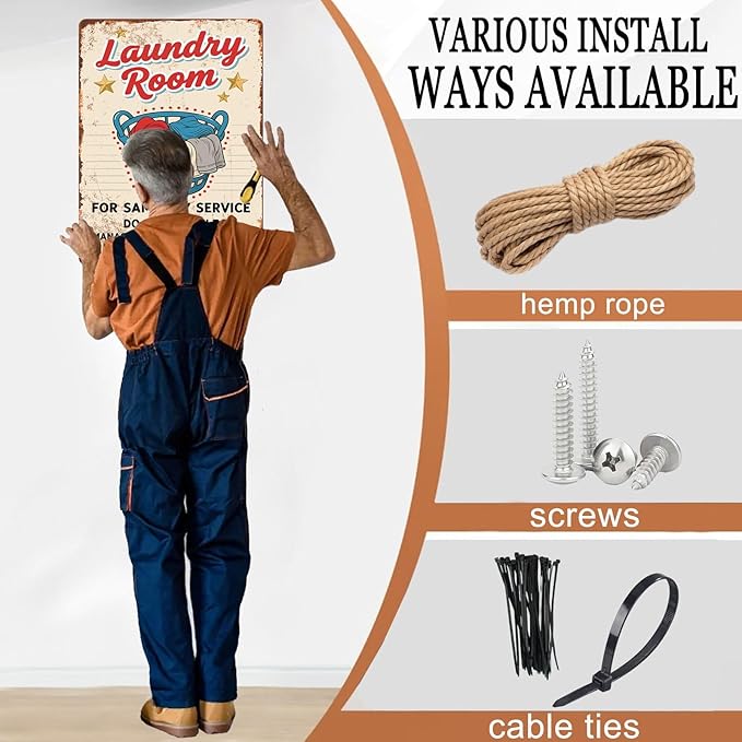Vintage Laundry Room Metal Tin Sign Retro Styled Wall Art for Bathroom Decor and Utility Room Wall Display 12X16Inch