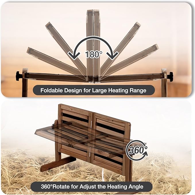 Chicken Coop Heater with Temperature Control, 200W Chick Heater with Adjustable Temp (70-190℉) for Winter, 2 Heating Plates, Foldable Large Size Coop Heater (Brown)