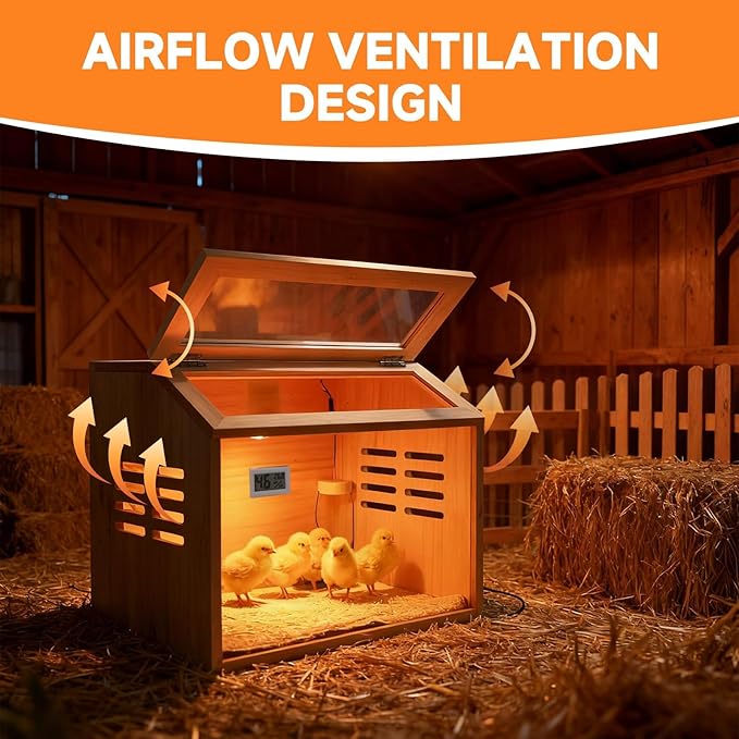 Brooder Box for Chicks Thick Wooden Chicken Brooder Box with Pre-Drilled Holes, Heating Lamp & Thermometer Included, Suitable for Chicks, Ducks, Quails, Hamsters & Small Animals 15.7 x 12 x 12 in