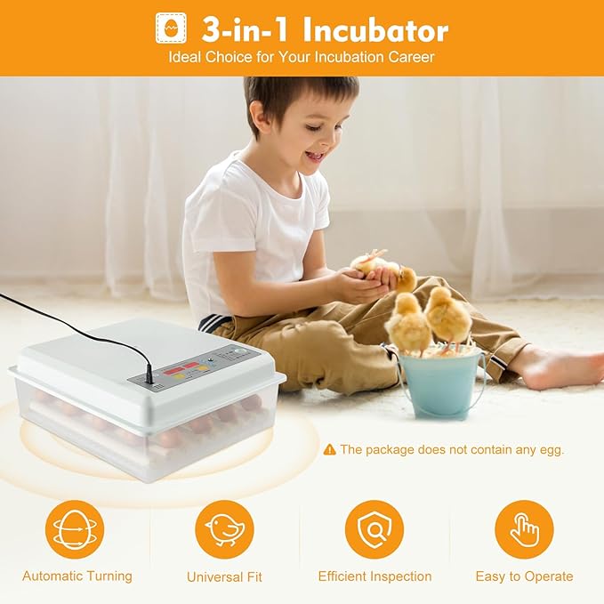 64 Egg Incubator Single Layer 3-in-1 Dual Power Digital Automatic Egg Turner with Temperature Control for Chicken Duck Goose Quail Eggs