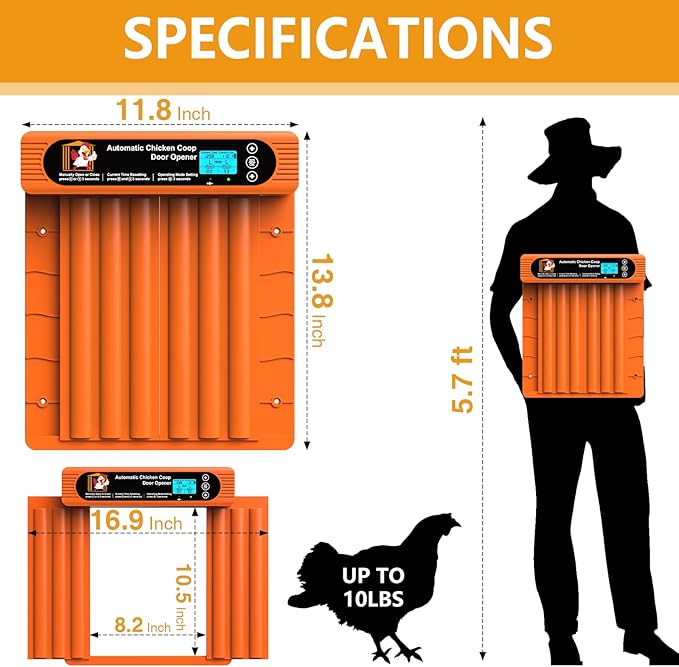 Automatic Chicken Coop Door Solar Powered, Extra Large Size, Anti-Pinch Design, Battery Powered Auto Chicken Door with Timer & Light Sensor, Solar Chiken Coop Door with Remote Control (50-100M)