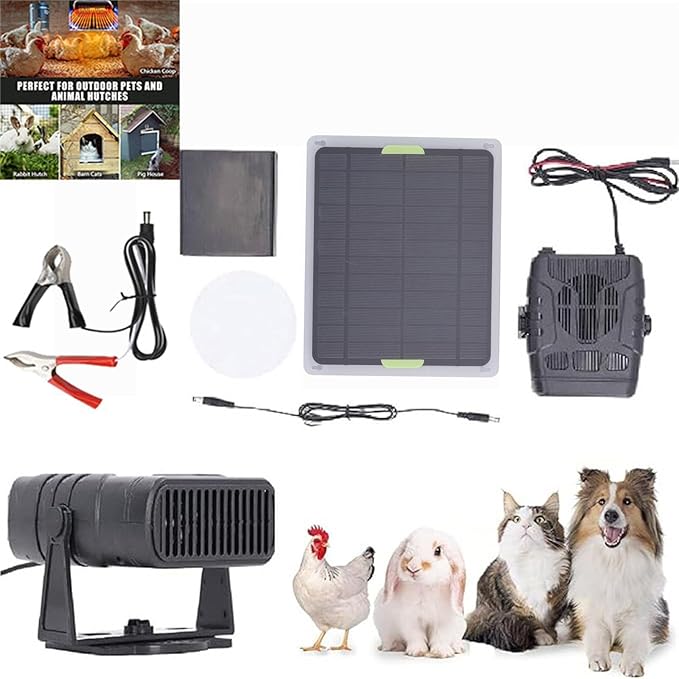 Chicken Coop Heaters for Winter, 200W Dog House Heater, Solar Heater for Greenhouse, Rechargeable Solar Panel Heat Warmer for Chicken Kitten Puppy Pets, Drying Heating Pet House (Black)