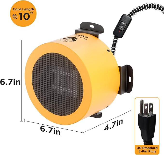 TURBRO Neighborhood Dog House Heater 400W, Wall Mount, 10ft Anti Bite Cord, Waterproof Control, Overheat Protection, Electric Warmer for Hound Kennel Cat Cage Chicken Coop Rabbit Hutch, UL Test Passed