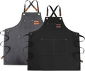 Chef Apron with Large Pockets for Women Men, Cotton Canvas Cross Back Water Repellent Adjustable Work Apron