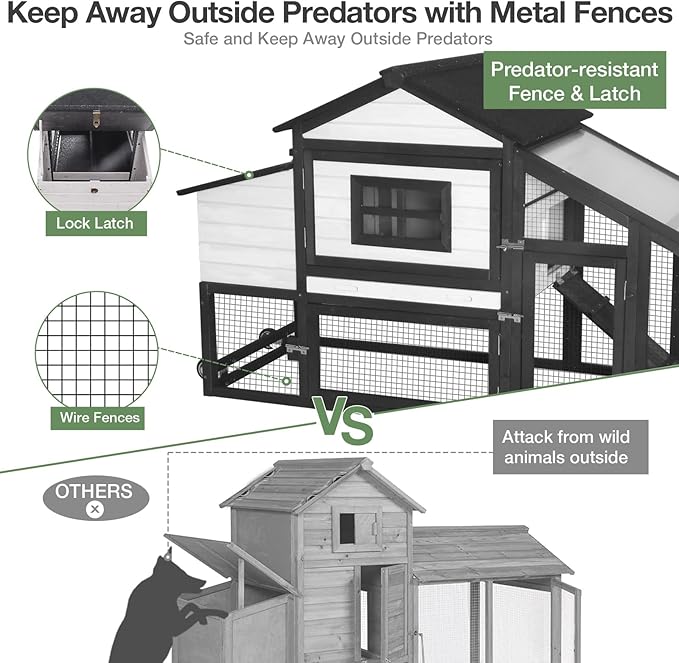 Mobile Chicken Coop with Wheels, Outdoor Hen House with Leak-Proof Tray, UV-Resistant Roof & Nesting Box for Chickens, Ducks, Rabbits (Black)