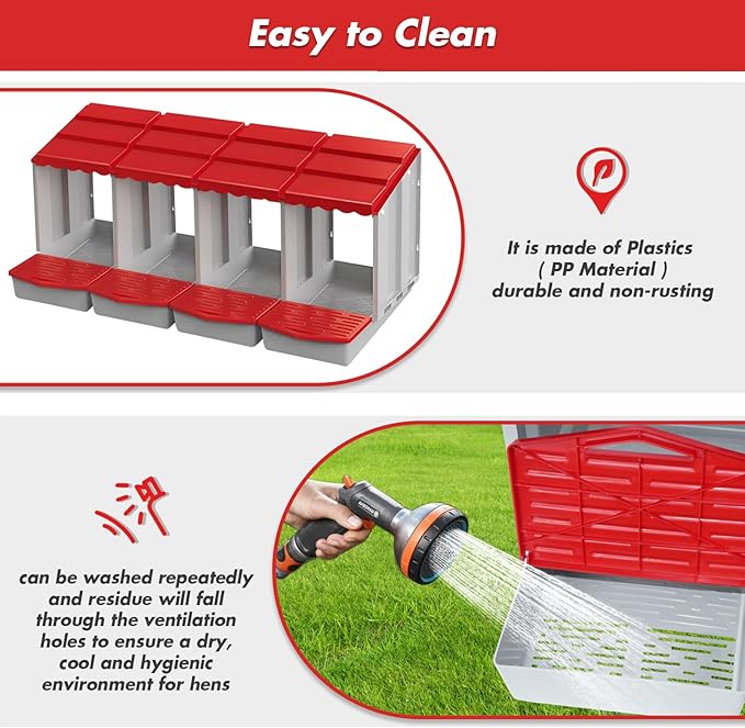 Chicken Nesting Boxes,4 Hole Nesting Box for Chicken Coop, Rolling Egg Collection and Protection Nesting Boxes