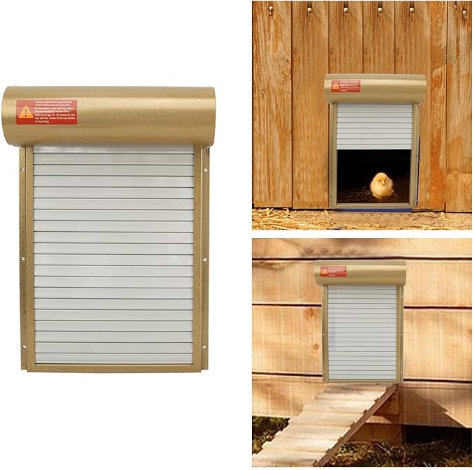 Automatic Chicken Coop Door Solar, Electric Door Opener with Timer, HD LED Display Controller, for Duck and Goose Farms Safety Equipment(Gold)