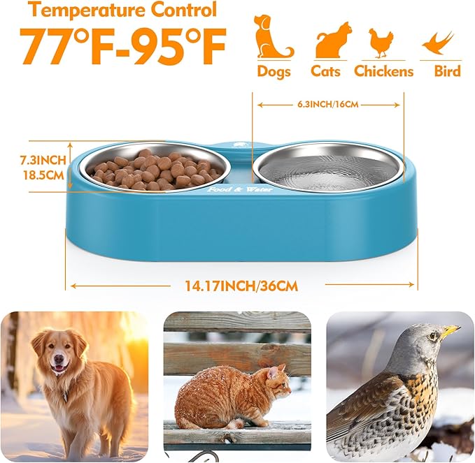 Outdoor Heated Dog & Cat Bowl - Smart Thermal-Dish for Pets, Provides Drinkable Water & Food in Winter (116 OZ)