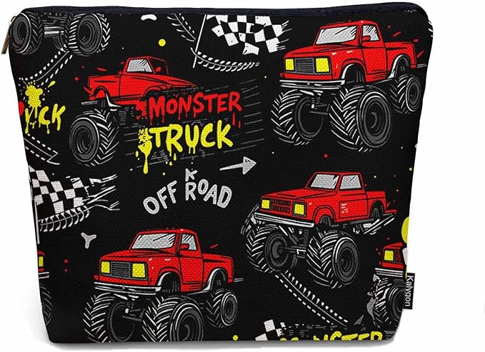 Truck Cosmetic Travel Bag For Toiletries, Graffiti Monster Trucks Car Makeup Bag Toiletry Bags For Women, Flax Cosmetic Bags Make Up Bag Purse Toiletries Bag Birthday Gift, Red Black