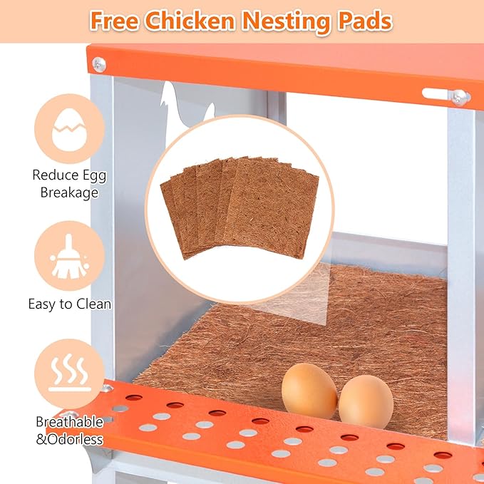 Chicken Nesting Box for Laying Eggs - 8 Room Chicken Laying Boxes, Nesting Boxes for Chickens, Heavy Duty Metal Chicken Coop (42.5" L x 17" W x 25" H)