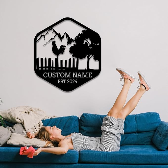 Personalized Chicken Coop Metal Sign,Custom Chicken Farm Metal Wall Art,Personalized Chicken MetalSign, Metal Chicken Farmhouse Sign,Hen House Sign, Funny Chicken Farm Decor (Chicken D)
