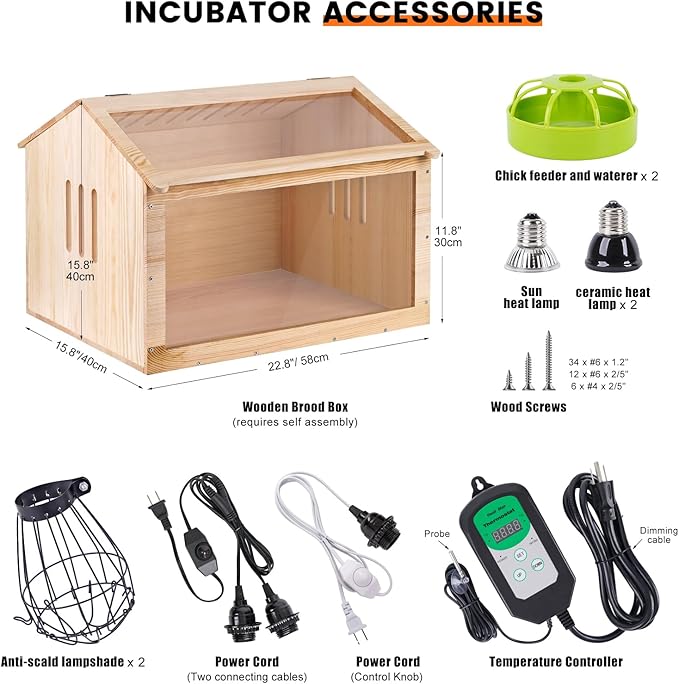 Chicken Brooder Box for Chicks Brooder Box with Thermostat Poultry Breeding Box with Feeder and Water for Chick Quail Duck Parrot Hamsters and Lizards