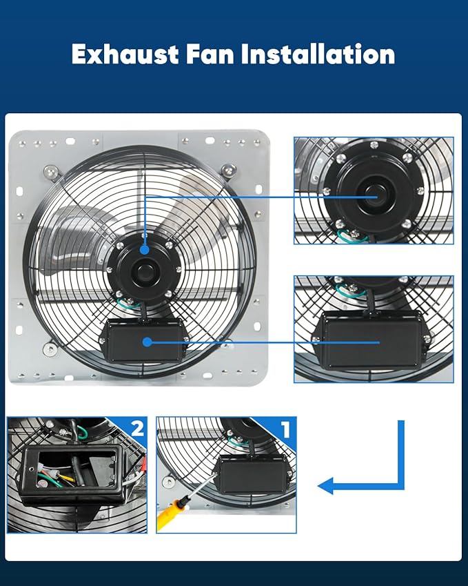 KEN BROWN 12 Inch Shutter Exhaust Fan, Gable Vent Fan, Wall Mount Ventilation, Automatic Aluminum Blades, High Speed, 1800CFM, for Garages, Shop, Greenhouse, Attic