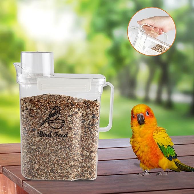 Bird Seed Storage Container,5L Large Capacity Pet Food Storage Containers with Handle,Airtight Wild Bird Seed Dispenser-for PetBirds Parakeets Finches Food Mealworms Storage/BPA Free-Clear
