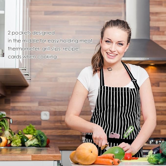 Syntus Adjustable Bib Apron with 2 Pockets Cooking Kitchen Aprons for Women Men Chef