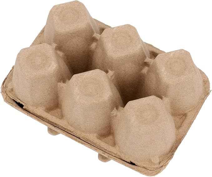 SINJEUN 50 Pack Egg Cartons, 6 Count Pulp Fiber Empty Egg Carton, Eggs Storage Containers for Family, Farm, Travel, Market, Brown