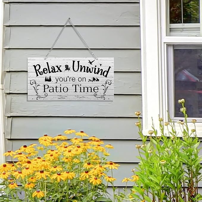 Hotop Patio Decor Patio Sign Decorations Outdoor Metal Porch Wall Decor Rustic Farmhouse Wall Art for Backyard Porch Balcony Gazebo Accessories(10 x 5",White)