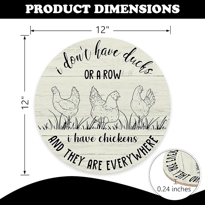 I Don't Have Ducks or a Row I Have Chickens Everywhere Front Door Sign, Farmhouse Hen Eggs Wood Hanger Chicken Coop Home Decor, Funny Rustic Wooden Wreath Indoor Wall Hanging Decoration