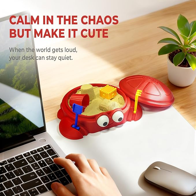 Mini Crab Sandbox Zen Garden for Desk, Desktop Sand Box with Lid for Stress Relief, Relaxing Office Desk Decor & Funny Accessories Gift for Friend, Coworkers, Bosses, Birthdays