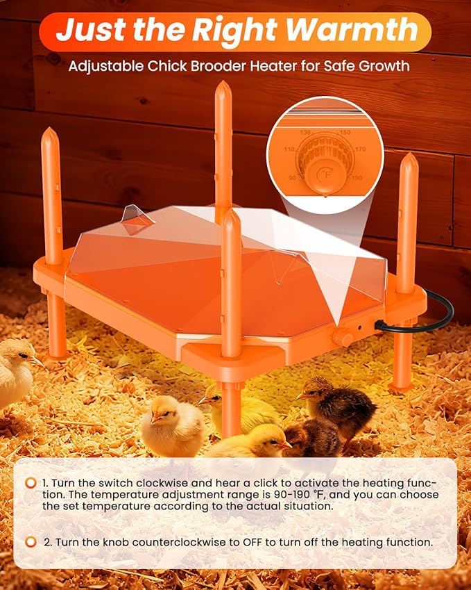 Chick Brooder Heating Plate, 14"x11"Adjustable Temperature & Height Heating Plate for Chicken with Anti-Roost Cone, Easy-Clean Poultry Coop Heater for Up to 18-22 Chicks (Orange)